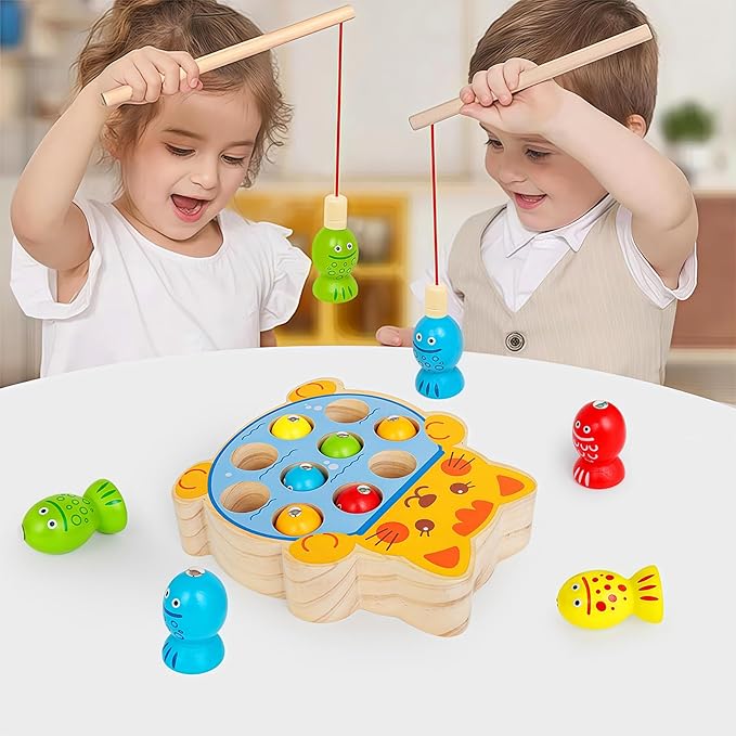 Montessori Magnetic Wooden Fishing Game for Kids 3+, Fine Motor Skills Toys Learning Color Sorting & Hand Eyes Coordination Easter Basket Stuffers for Toddlers Boys Girls