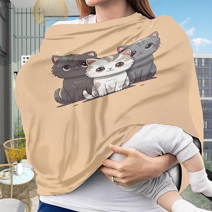 Upetstory Cute Cat Car Seat Covers for Babies Nursing Cover Breathable Breastfeeding Cover,Multi-Functional Carseat Canopy Stroller Cover High Chair Covers for Boys Girls