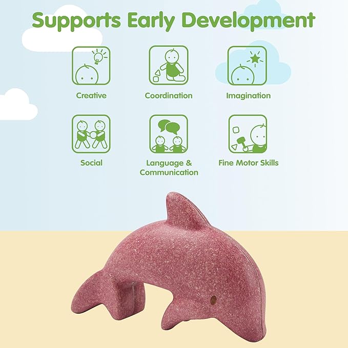 PlanToys® Wooden Dolphin Figurine | Montessori Inspired Toy for Imaginative and Creative Play | Eco Friendly Ocean Animal Figure for Bath and Water Play
