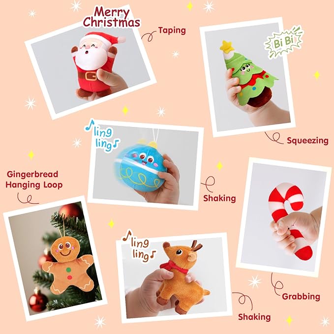 hahaland Baby Toy for 6–12 Months – Musical & Sensory Plush Toy Set with Gingerbread House, Santa, Reindeer & Rattles, Soft Infant Activity Toys, Baby Easter Basket Stuffers
