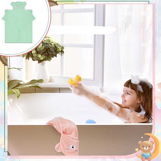 Xtinmee Toddler Bath Towels Hooded for Kid 0-5 Year 28 x 47 Inch Absorbent Baby Hooded Towel with Bear Ears Large Boys Girls Infant Towels Bathrobe Shower Blanket(Vivid Color,4 Pcs)