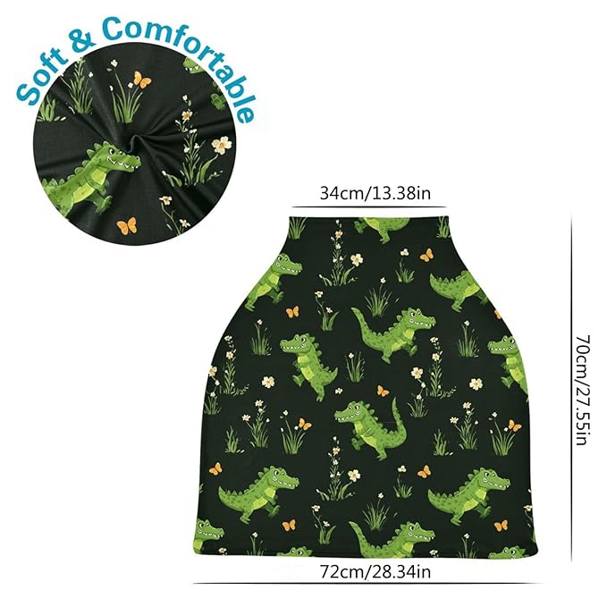 Cute Crocodile Baby Car Seat Covers Green Alligator Grass Carseat Canopy Soft Infant Stroller Cover Nursing Breastfeeding Covers for Girls Boys Newborn Fit Summer Spring Autumn
