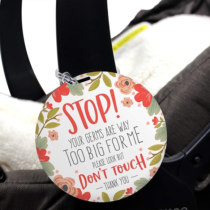 CANOPY STREET Stylish Floral Stop! Don't Touch Baby Car Seat Sign/Modern Illustrated Baby Stroller Germ Tag