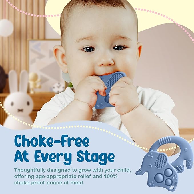 Silicone Baby Teething Toys, Soft Teether Set for Sore Gums, BPA Free Chew Toys for Infants 3+ Months, Textured Teething Relief, Easy Grip Design (Dark Blue)