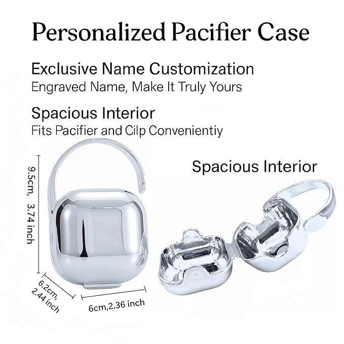 Personalized Bling Pacifier Box and Pacifier Set Unique Gift to New Bron Baby Baby Shower Gift (Silver)