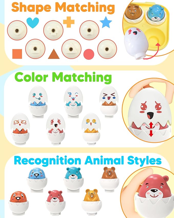Walenced Easter Egg Toys for Toddlers 1-3, Easter Basket Stuffers for Toddlers 1-3 Prefilled Easter Eggs with Toys Inside, Matching Sensory Eggs Toys, Easter Gifts for 3 Year Old Girls Boys