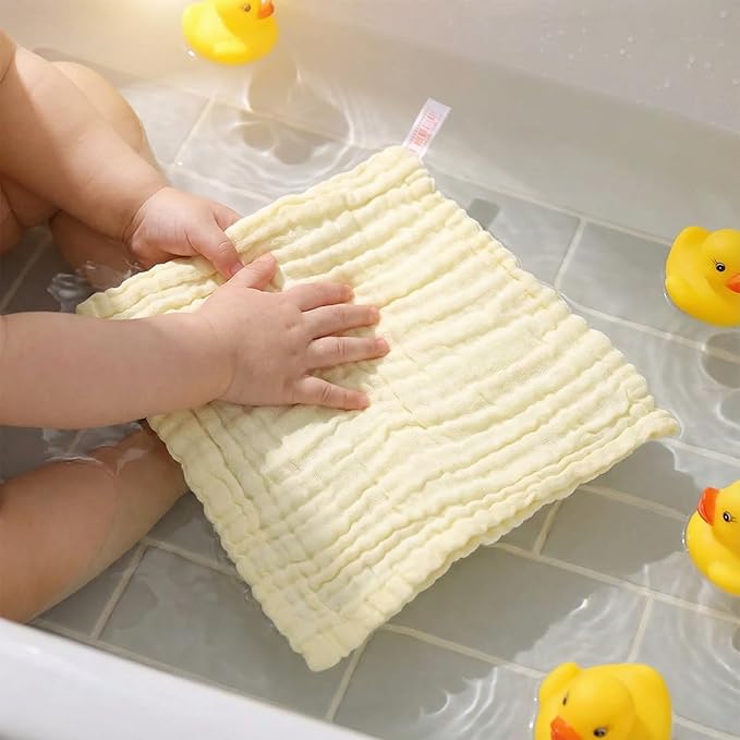 5 Pcs Baby Muslin Washcloth, Soft Newborn Face Towel, Cotton Extra Absorbent Burp Cloths for Baby,Breathable Wash Cloths for Newborn-Infants On Sensitive Skin