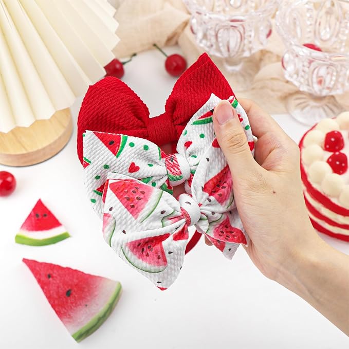 3 Pcs Baby Girl Headbands Summer Outfits 4.5’’ Fruit Hair Bows Watermelon Hair Accessories for Newborn Infant Toddler Girls Clothes