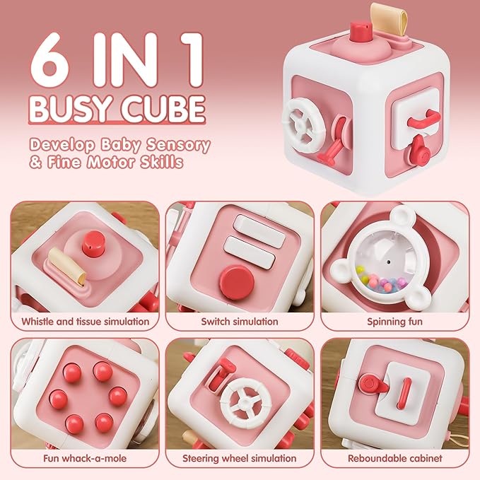 Toys for 1 Year Old Boy Girl, Montessori Busy Board Busy Cube, Travel Toys for Toddlers 1-3, 1 Year Old Girl Boy Gifts, Easter Basket Stuffers for Toddler