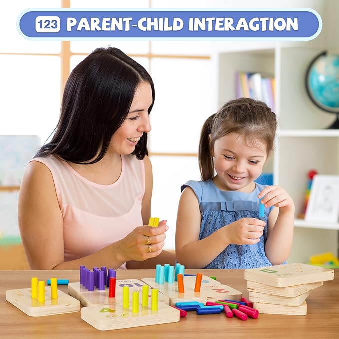 Wooden Montessori Number Blocks for Toddlers, Counting Peg Board for Kids Age 3 4 5,Preschool Learning Toys,Ideal for Kids 3 4 5 Years Old