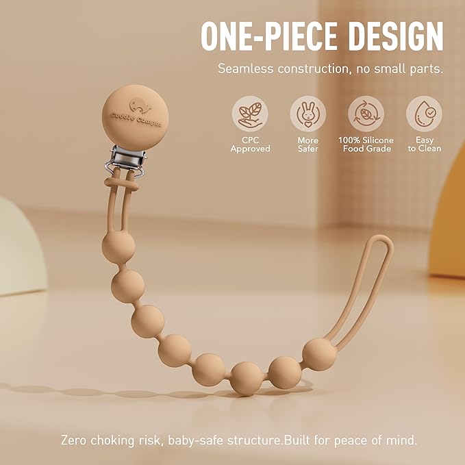 Cuddle Campus Silicone Pacifier Clip Holder with One Piece Design,Soft Flexible Binky Clips with Texture for Baby Boy and Girl Pack of 4 (0-6m)
