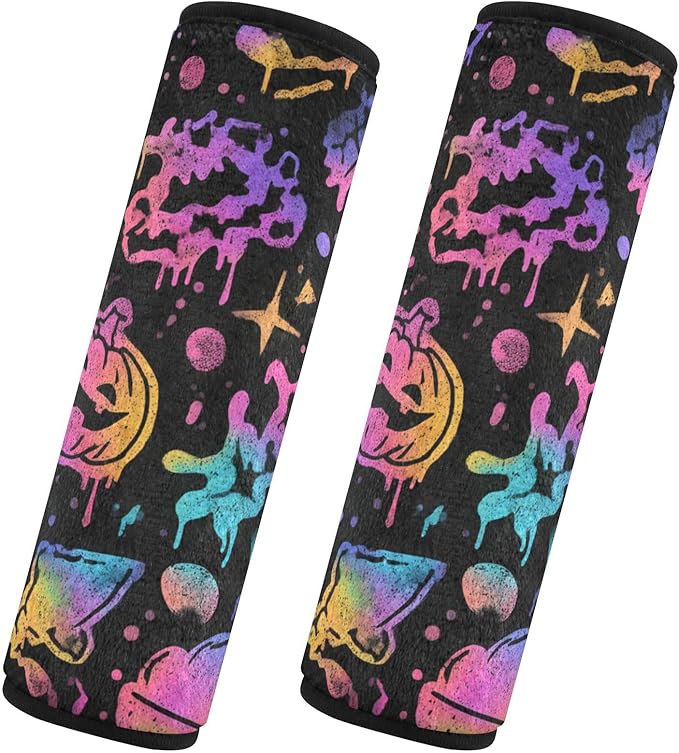 2 Pack Seatbelt Covers Seat Belt Cover Pad for Adults Boys Girls Car Seat Strap Covers Pads Cushion Universal Shoulder Strap Pad Protector for Backpack Camera Bag 6.5 Inch Black Punk Pumpkin Halloween