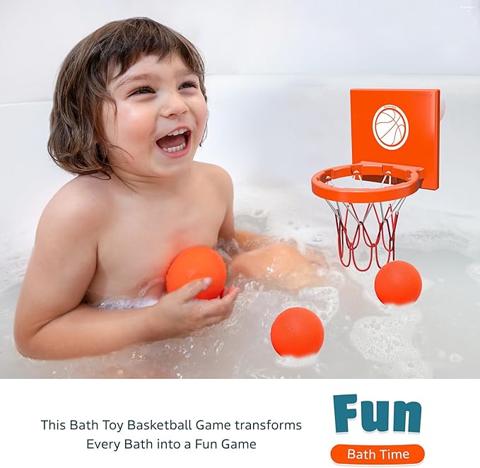 MARPPY Bath Toys - Bathtub Basketball Hoop for Toddlers Kids | Suction Cups Baby Mini Basketball Hoop with 4 Soft Balls | Fun Bath Toy for Boys and Girls