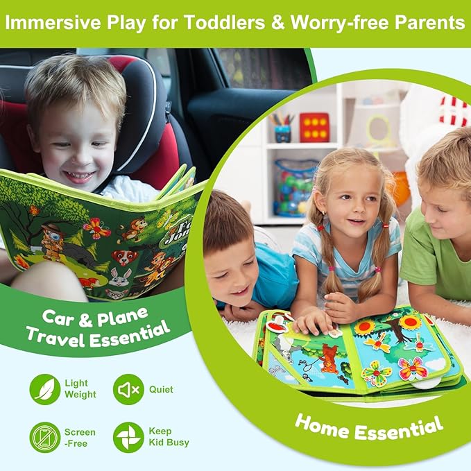Busy Book for Toddlers 1-3, Montessori Toys Busy Board for 1 Year Old, Forest Story, Sensory, Early Learning, Baby Boys Girls Birthday Gifts, Quiet Activity Books Airplane Car Travel Toy
