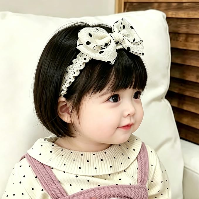 Handmade Baby Girl Headbands in Beige Baby Bows and Floral Lace Headband Bows for Newborns and Toddlers Cute Baby Girl Bows and Newborn Headband Bows