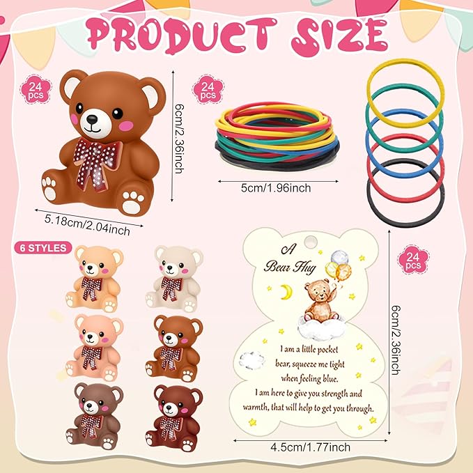 HyDren 72 Pcs Rubber Bear Party Favors Includes Squeak Floating Bath Toys Bulk Cards with Elastic Bands Small Rubber Ducks(Bear Shape)