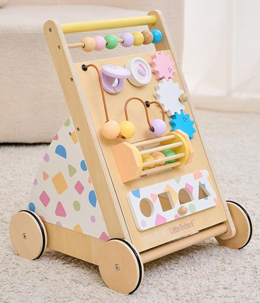 Wooden Baby Walker with Upgraded Adjustable Speed Control, Montessori Activity Push Walker with Wheels, Baby Walker Toy for Toddlers, Gift for Boys & Girls 1 Year Old
