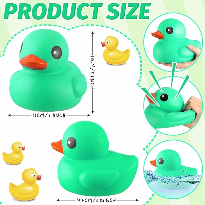 Honoson 6.89 Inch Giant Rubber Duck Big Rubber Duck Large Duckling Bath Toy with Squeaky Sound for Summer Baby Shower Birthday Party Favor Gift(Green)