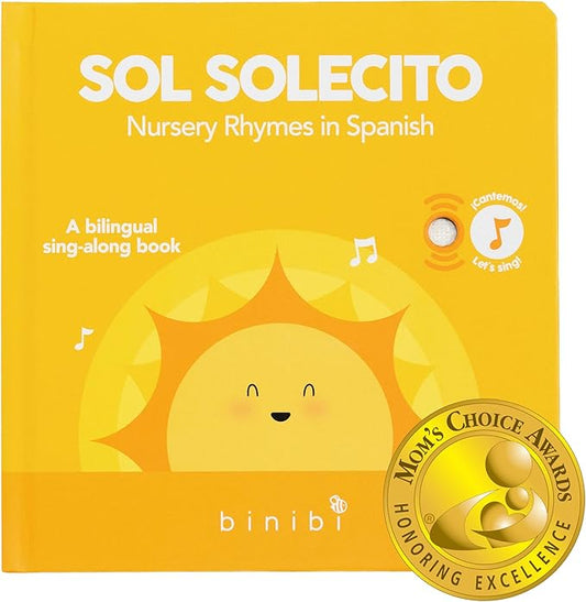 Binibi Sol Solecito – Bilingual Musical Sound Book for Toddlers 1–3, Spanish Nursery Rhymes & Play Songs, Interactive Board Book. Libro en Espanol para bebés.