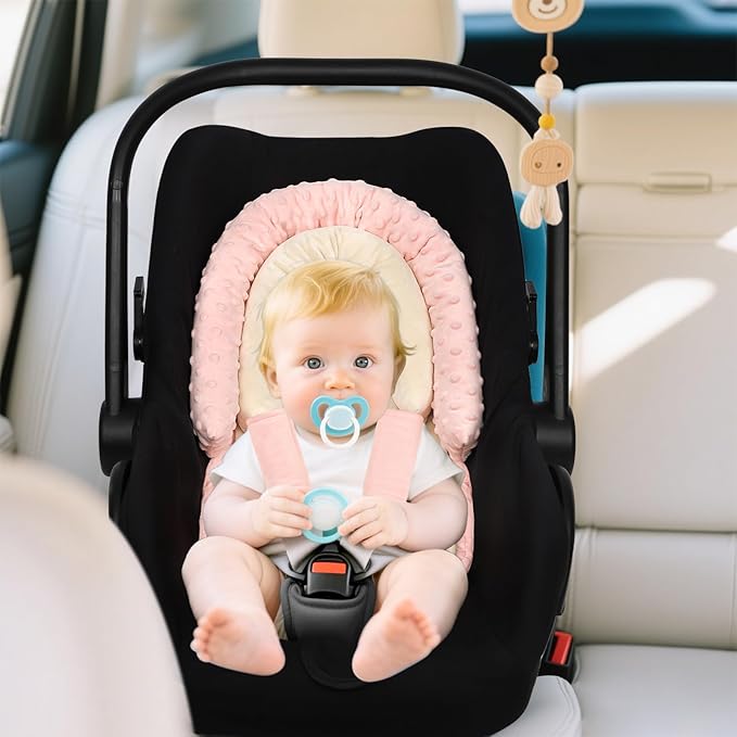 Infant Car Seat Insert, Baby Car Seat Head & Body Support with 2 Strap Pads, Ultra Soft Newborn Preemie Carseat Insert Cushion for Girls Boys, Fits Car Seat, Stroller, Swing, Bouncer, Beige