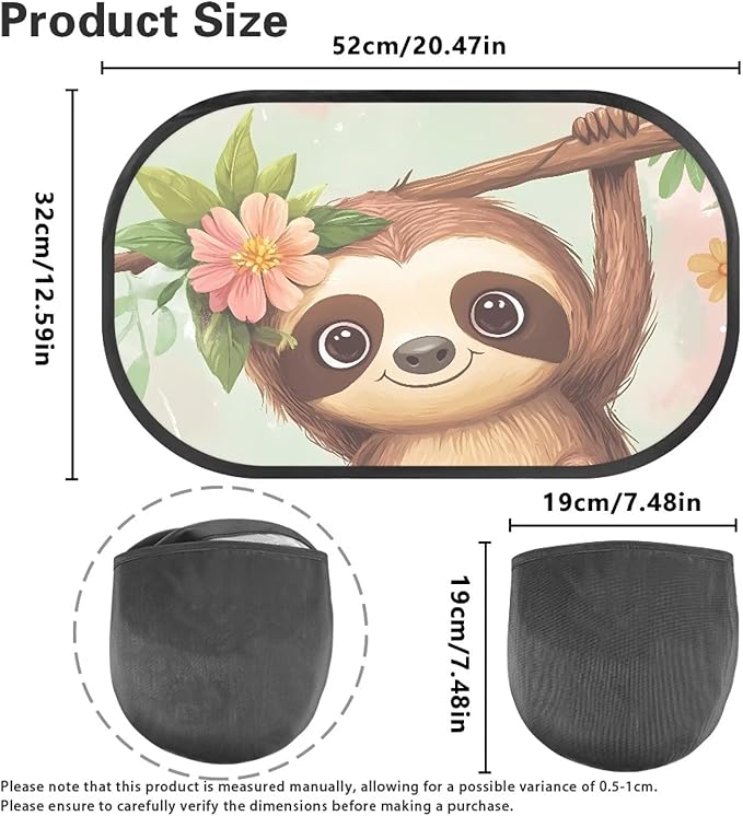 Bulopur Cute Sloth Window Shades 2 Pack Back Window Sun Shades for Car Sun Protection and Sun Shade Blocker Cute Design Glare Shield Protection Fit for Most Cars, Vehicles, SUVs