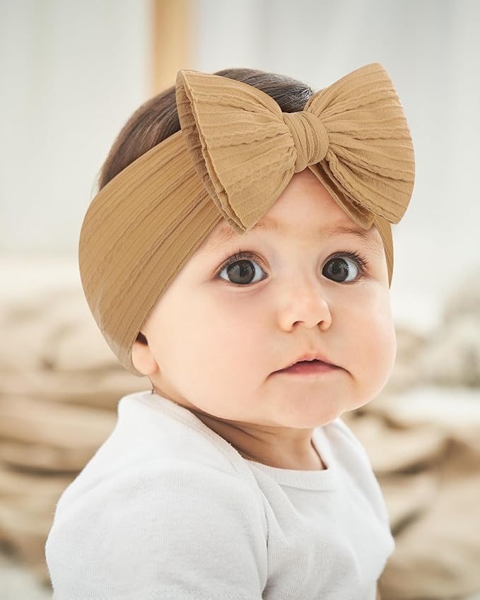 jollybows 12 PCS Baby Nylon Headbands Handmade Wide Baby Girl Bows Headbands Elastics HairBands Hair Accessories for Newborn Infants Toddlers Kids