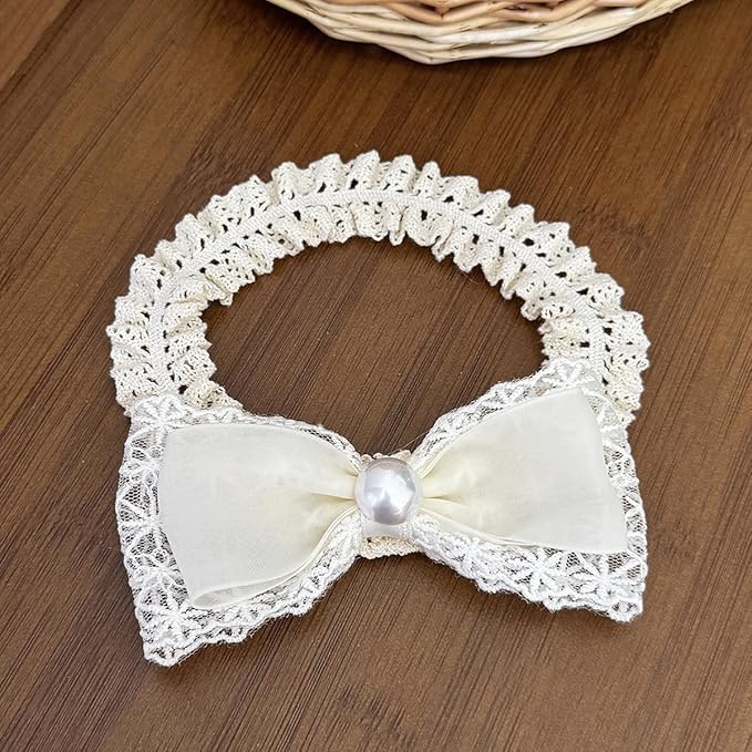 Handmade Baby Girl Headbands in Beige Baby Bows and Floral Lace Headband Bows for Newborns and Toddlers Cute Baby Girl Bows and Newborn Headband Bows