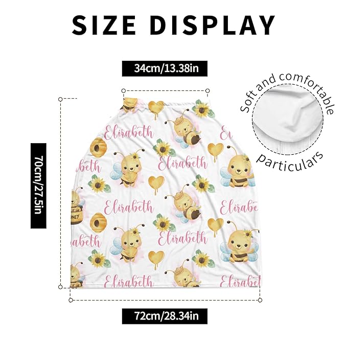 Personalized Baby Car Seat Cover Stroller Canopy: Custom Name Newborn Baby Boy Girl Elastic Bee Nursing Cover for Moms First Birthday Gift(one Size)