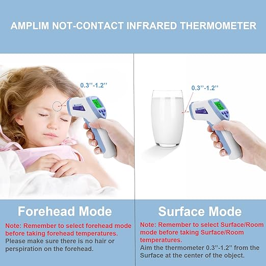 Amplim Digital Forehead Thermometer for Kids, Adults, and Babies - Touchless, Non-Contact Fever Thermometer with Temporal Head Function and Smart Color LCD Display