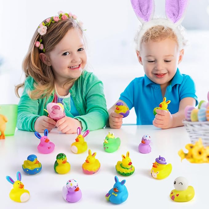 50PCS Easter Rubber Ducks Assorted Gifts Party Favors ,Resurrection Bunny Rubber Duck Pack , Funny Bath Tub Toys for Kids, Baby Showers Accessories