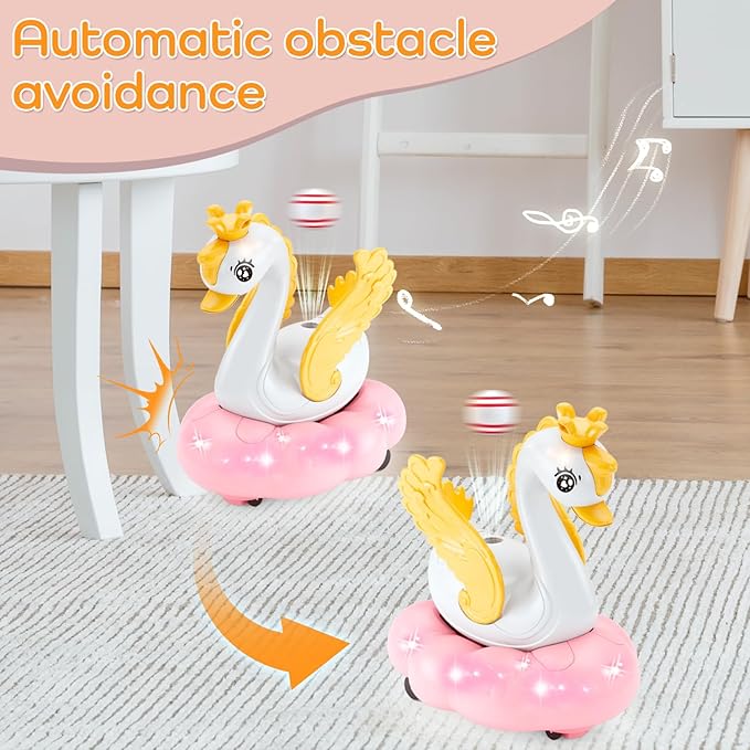 Baby Swan Musical Crawling Toy with Lights, Sounds, Blowing Ball, Infant Sensory Toys, Birthday Gifts for Kids Boy Girl 3 4 5 6 7 8 Years