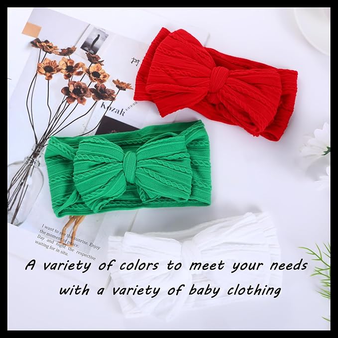 3 Pcs Christmas Baby Bows Headbands Soft Nylon Hairbands Super Elastic Headband Hair Accessories For Baby Girls Infant Toddler Essentials (Red Green White, Mid)
