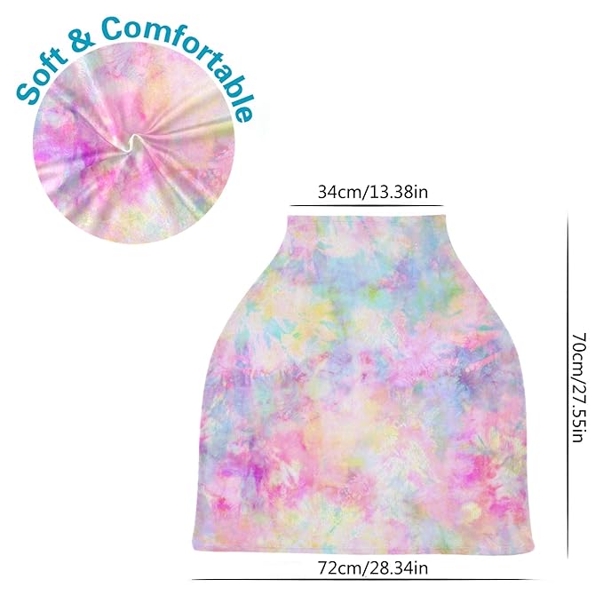 Pastel Pink Tie Dye Floral Print Stretchy Baby Car Seat Cover Infant Canopy Nursing Covers Breastfeeding Cover Breathable Windproof Winter Scarf for Boys Girls