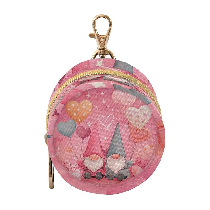 Pacifier Holder with Clip Pacifier Case for Diaper Bag Round Baby Pacifier Pouch Box Bag Portable Valentine Gnomes Hearts Pink