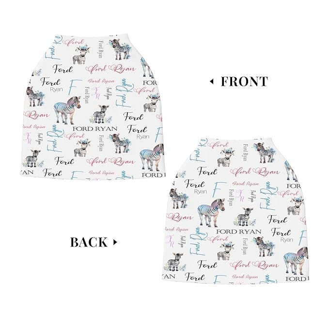 Personalized Baby Car Seat Covers for Babies, Custom Zebra Nursing Breastfeeding Carseat Canopy with Name, Infant Stroller Covers for Newborn Girls Boys, Breathable Carseat Cover