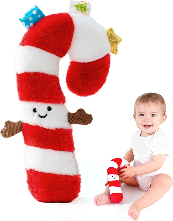 Jollybaby Car Seat Stroller Crib Toy for Baby 0-6-12-18-36 Months, My Baby First Christmas Toy Candy Cane Squeaker, Tummy Time Infants/Newborns Easter Gifts for Boy and Girl