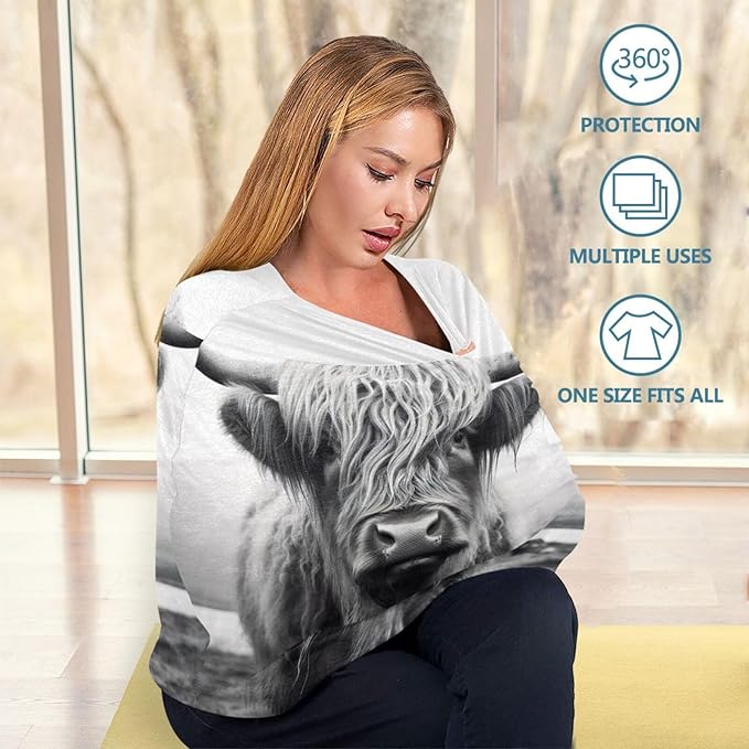 Baby Car Seat Covers Highland Cow Stretchy Breastfeeding Scarf Breathable Infant Carseat Canopy Nursing Covers Multi Use for Stroller High Chair Shopping Cart Boys and Girls