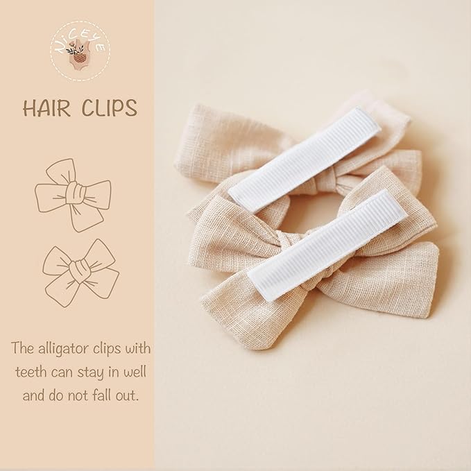 Niceye Baby Hair Clips - 24 Pcs Fully Lined Hair Bow Clips for Fine Hair Cotton Tiny Hair Barrettes for Infants, Toddlers, and Little Girls