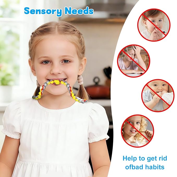 Teething Necklace for Baby,Tooth Grinding Toys，Sensory Chew Necklace for Kids, Girls,Boys,Adult with Autism, ADHD,Teething Beads for Babies