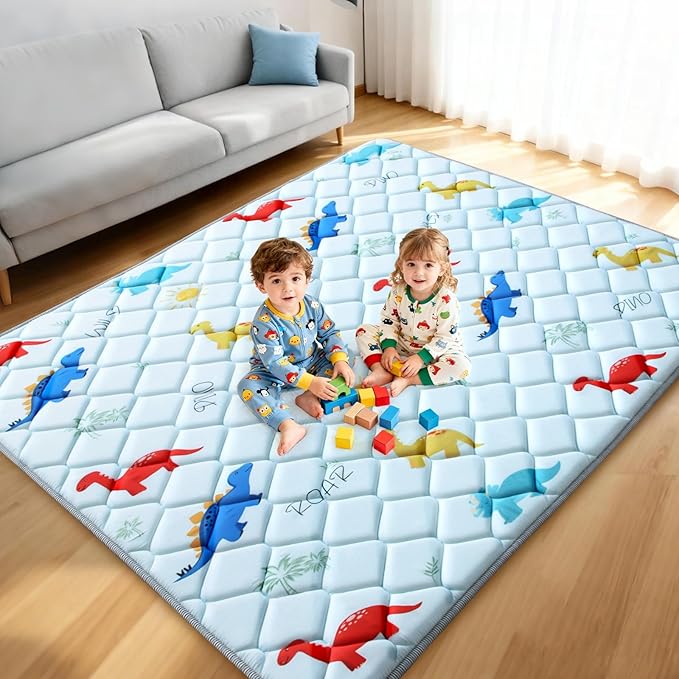 Baby Play Mat for Floor: 79" x 71" Playpen Mat - Thicker & Large Soft Cushioning Padding Foam Playmats for Babies and Toddlers - Machine Washable Non-Slip Baby Crawling Mats, Dinosaur Designs