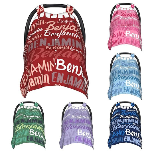 Personalized Baby Car Seat Canopy for Babies, Custom Name Baby Car Seats Covers for Girls Boys, Opening Minky Nursing Breastfeeding Cover for Infant, Carseat Canopies for Newborn (Red)