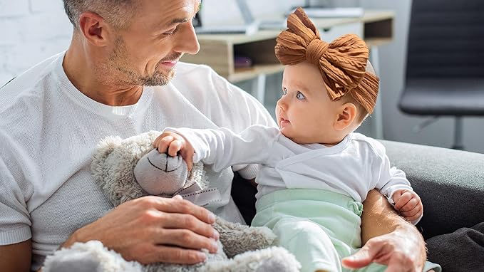 Baby Nylon Headbands Soft Hair Bow Elastics Hairbands Accessories for Baby Girls Newborn Infant Toddler Kids (Beige)