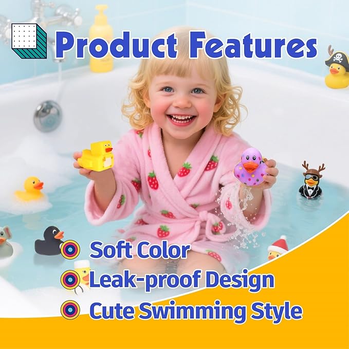 60 Pack Rubber Ducks in Bulk, Random Assortment Mini Rubber Duckies, Bulk Party Favors for Kids, Bath Toys for Toddler, Suitable for Cruise Ship & Jeeps Ducking