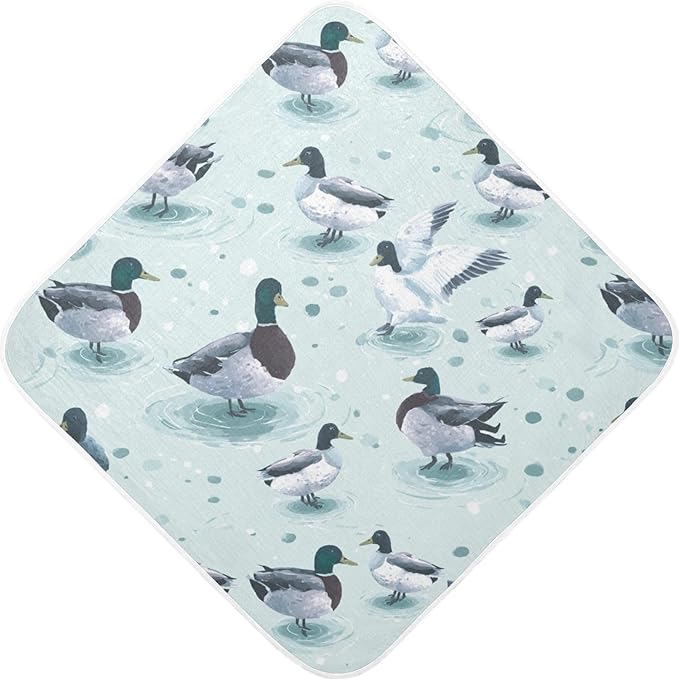 Pigsaly Cute Mallard Ducks Hooded Baby Towel Farmhouse Animals Baby Bath Towel Unisex Toddlers Hooded Towels Cotton Boy Washcloths Girl Shower Towel for Infant Newborn 30 x 30 in