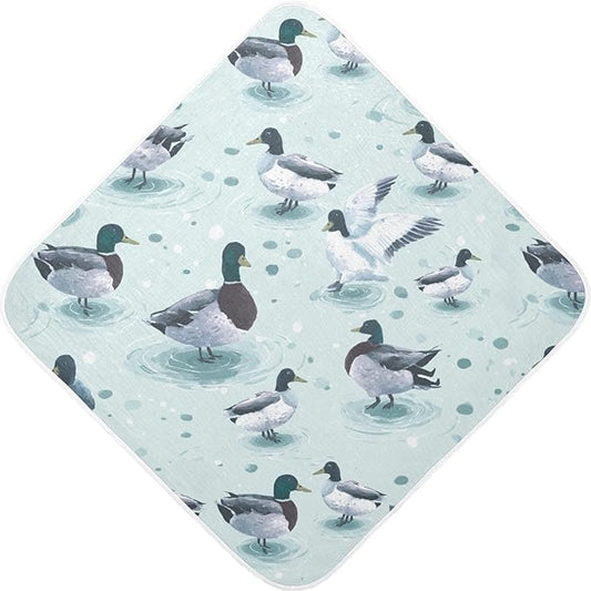 Pigsaly Cute Mallard Ducks Hooded Baby Towel Farmhouse Animals Baby Bath Towel Unisex Toddlers Hooded Towels Cotton Boy Washcloths Girl Shower Towel for Infant Newborn 30 x 30 in