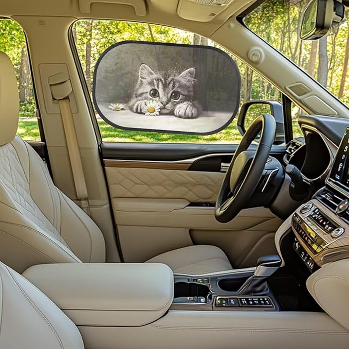 Bulopur Cat Kitten Car Sun Shade 2 Pack Window Shade Baby in Car UV Protection Breathable Side Windshield Sunshade Easy to Install Sun Shade Side Window Universal Fit