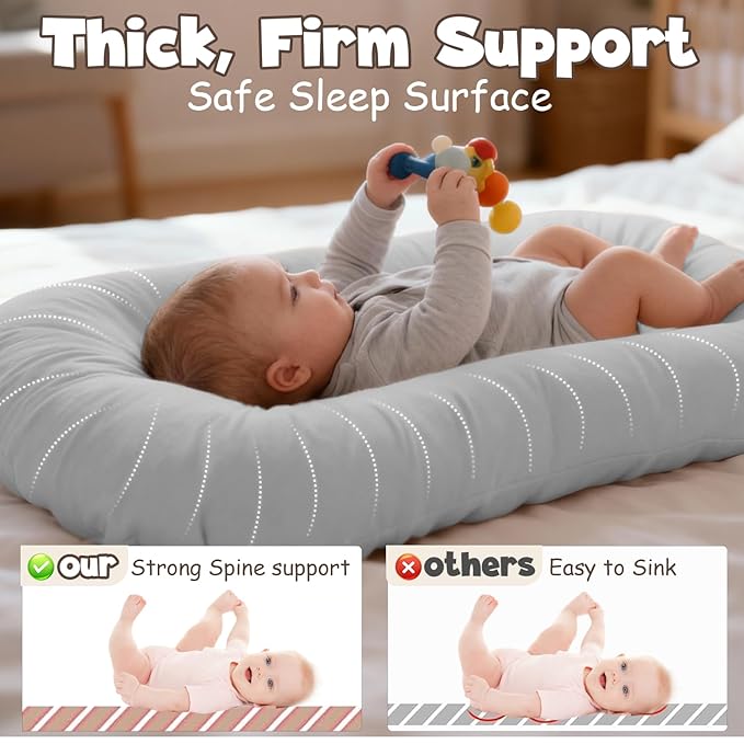Extra Large Newborn Lounger & Baby Nest – Essential Baby Registry Gift – XL Portable Infant Floor Cushion for Tummy Time Support – Machine Washable Cotton Cover (CPC Certified)