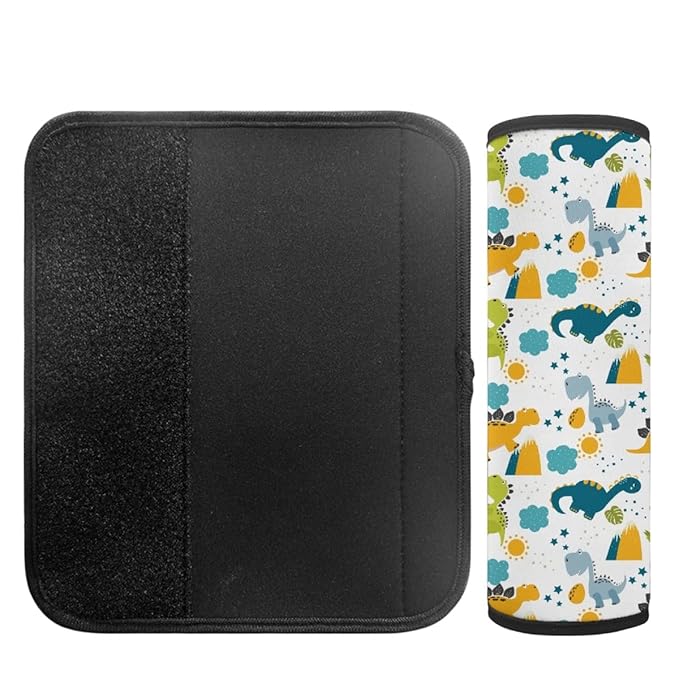 ENLACHIC Kids Car Seat Belt Cover, Cute Cartoon Animal Print Baby Car Seat Strap Pads Infant Car Seat Protector Car Accessories Universal All Cars,Cartoon Dinosaur
