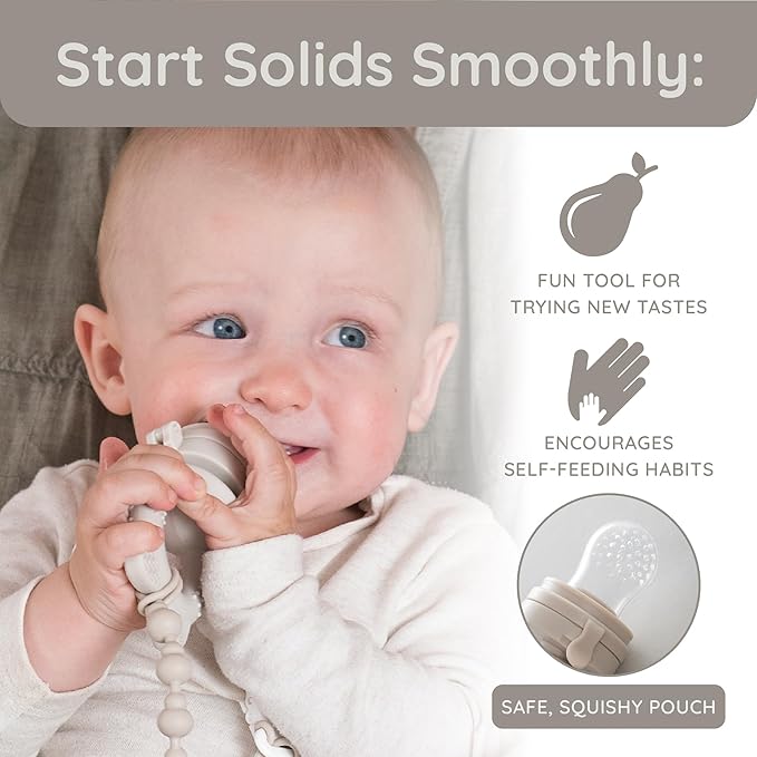 Baby Fruit Feeder & Popsicle Molds Set – Baby Food Feeder Nibbler, Breastmilk Popsicle Molds, Grip Handle, Safety Strap & Cleaning Brush – Feeding Essentials 6–12 Months – Grey