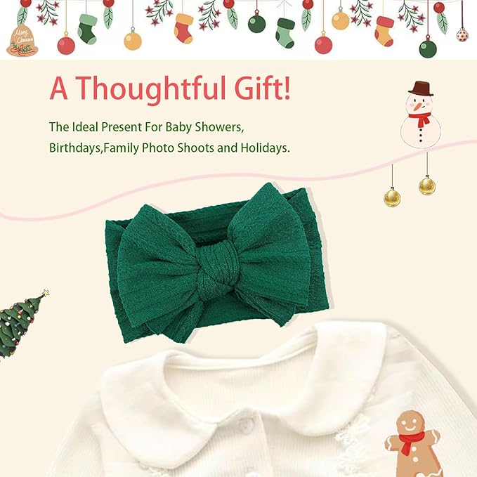 LemonSpace Handmade Baby Girls Headbands Bows Soft Stretchy Nylon Hair Bands Hair Accessories with Bows for Newborn Baby Girls Infant Toddlers Kids(Green)